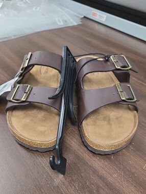George Size 7 Brown Faux Leather Slide Sandal